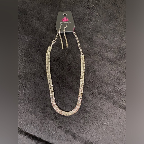 NWT Double Crystal Faux Diamond Adjustable Necklace & Earrings Bling Set - Picture 2 of 14